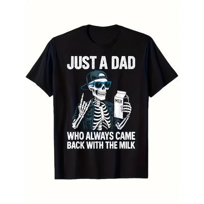Taglie Europee Maglietta Divertente per la Festa del Papà - Solo un Papà Che Porta Sempre a Casa il Latte, Con un Divertente Design Teschio, Maglietta Casual Nera,