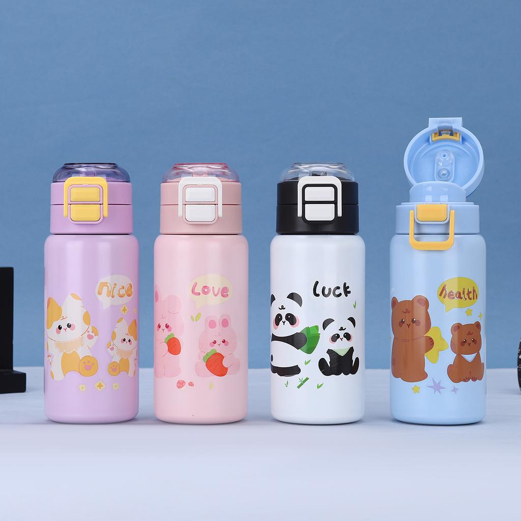 MOE Fun Stainless Steel Children's Thermos Cup Cartoon Cute Children's Water Cup A Cover Dual-purpose Double Shot Jump Cup