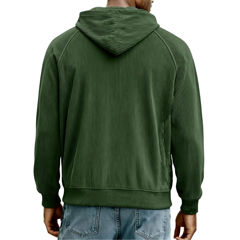Men's  Leisure  Corduroy  Shoulder  Insertion  Half   Zipper  Hooded  Hood  Hoodie