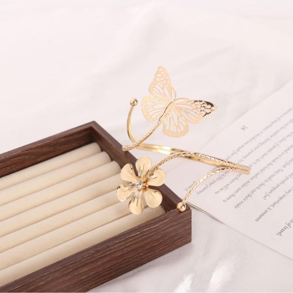 Damska Metaliczna Złoto-Srebrna Kwiatowa Opaska na Ramię - Stylowa Opaska na Ramię i Akcesorium Bransoletka