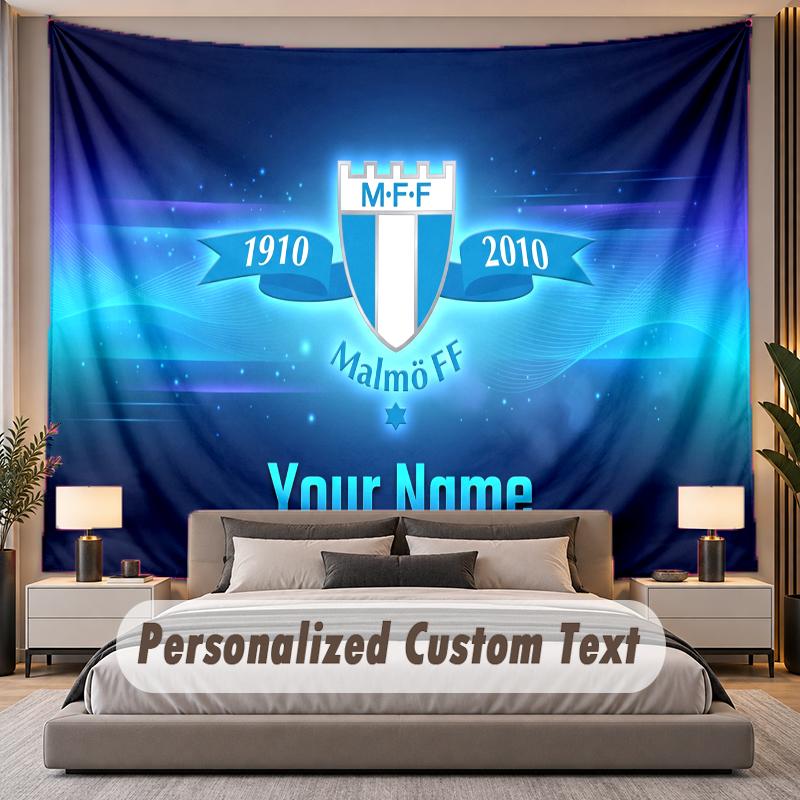 Custom Name Text Tapestry Malmö FF Personalized Polyester Wall Tapestry For Bedroom And Room