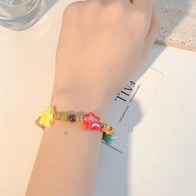 Color Unique Pastel Ceramic Beaded Bracelet With Star Designs Women For