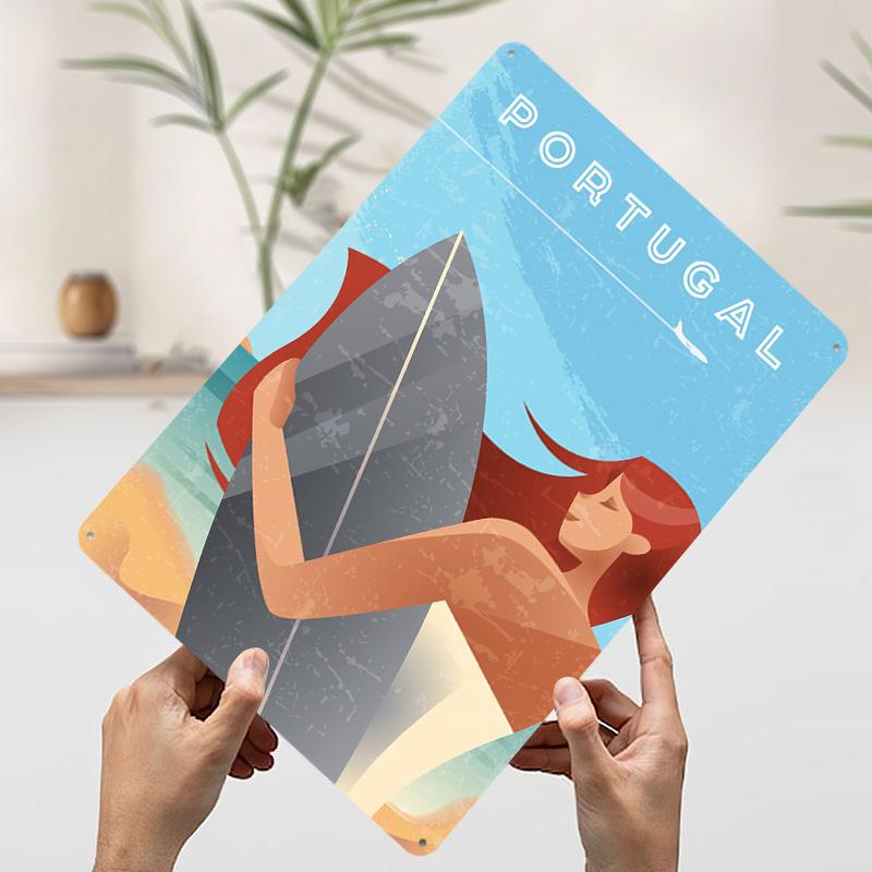Portugal Surfing Travel Metal Poster Custom Wall Art Retro Vintage Tinplate Signs for Man Cave Decoration Home Decorations House