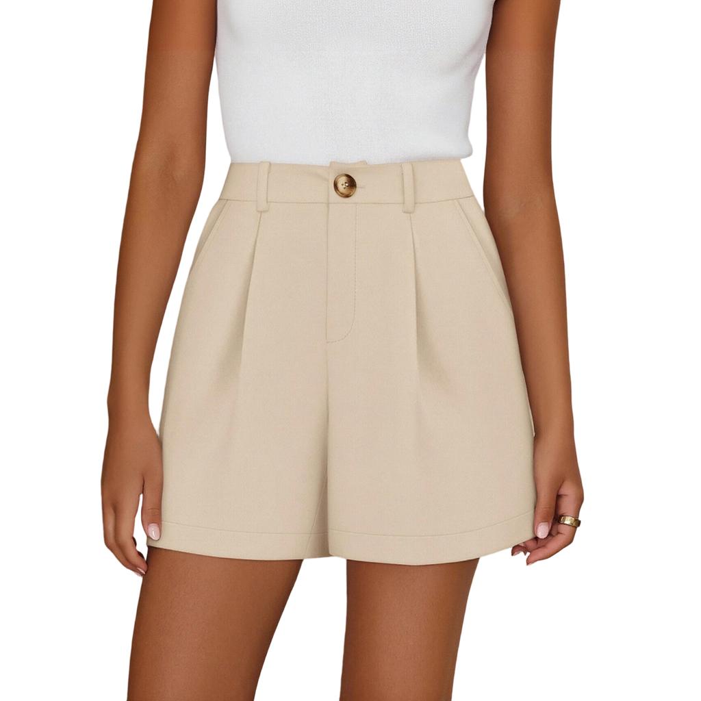High Waist Shorts for Women with Button and Pleated Front Suitable for Casual and Office Wear