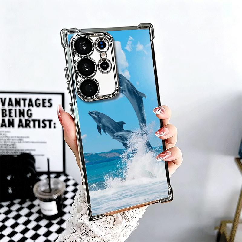 

Ocean Cute Dolphin Soft Phone Case For Samsung Galaxy S26 Ultra S25 Edge S24 FE S23 Plus S22 S21 + S20 Plating Anti-Fall Fundas Samsung S25 Plus
