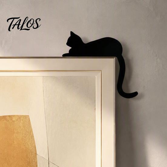 Niedliches Tier Tür Eckschild Holzschwarze Katze Topper, Minimalistisches Silhouette Rahmen Schild, Dekoratives Liebhaber Einweihungsgeschenk Deko für Wohnzimmer