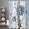 Rustykalna Zasłona Prysznicowa Farmhouse, Niebieskie Stokrotki i Motyle na Wodoodpornej Tkaninie, Vintage Niebieska Kwiatowa Zasłona Prysznicowa z Haczykami