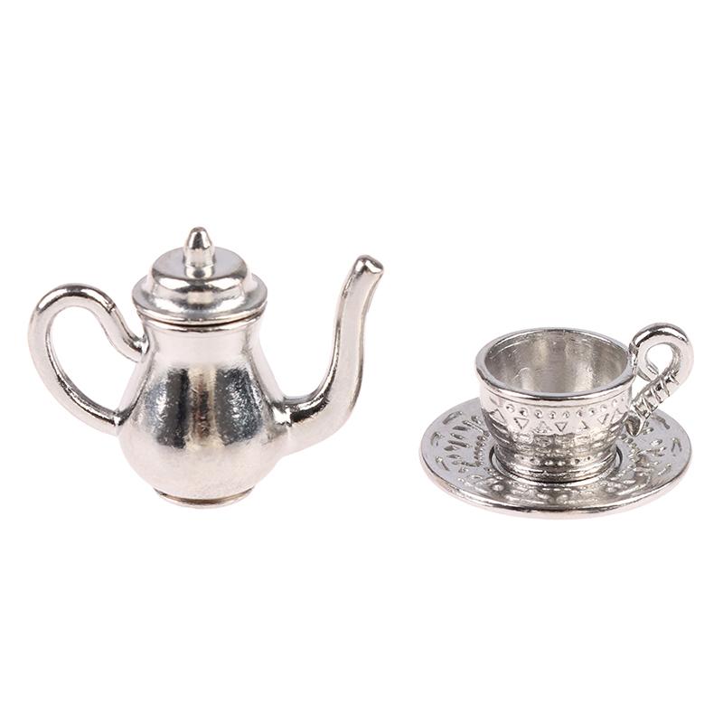 8Pcs/Set Dollhouse Miniature Square Plate Metal Wine And Tea Set