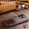 SUTENI M3 For iPhone 15 Pro Max Magnetic Case Cowhide Texture Leather Back Cover with Card Bag Kickstand