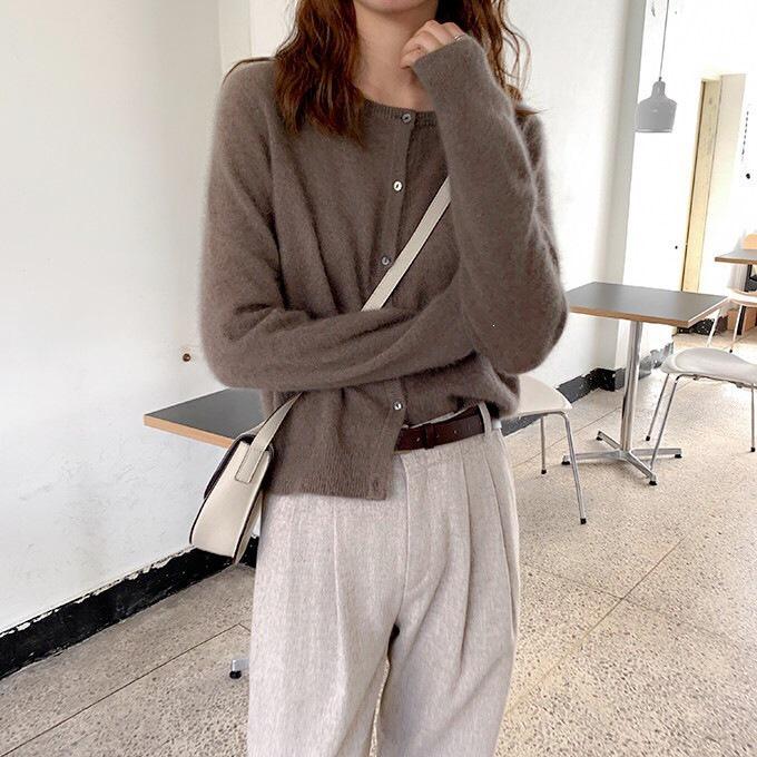 Korean Style Solid Color Round Neck Sweater Cardigan - Women's High-End, Versatile Knit Outerwear for Spring and Autumn