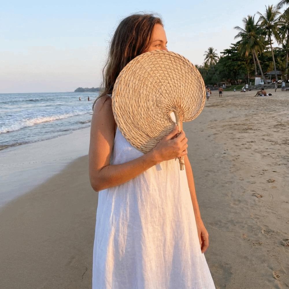 Portable Hand-woven Palm-Leaf Fan Lightweight Summer Cooling Fan Home Decoration