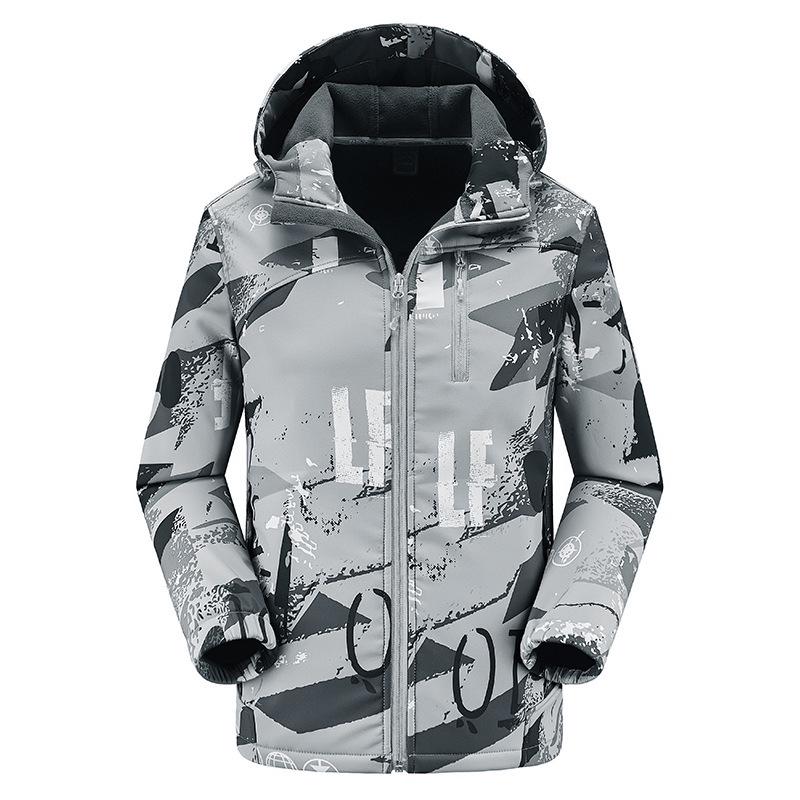 Jaqueta Softshell Camuflada Unissex: Fleece, À Prova de Vento, Impermeável, Com Capuz, Tamanho Grande Roupa para Montanhismo ao Ar Livre