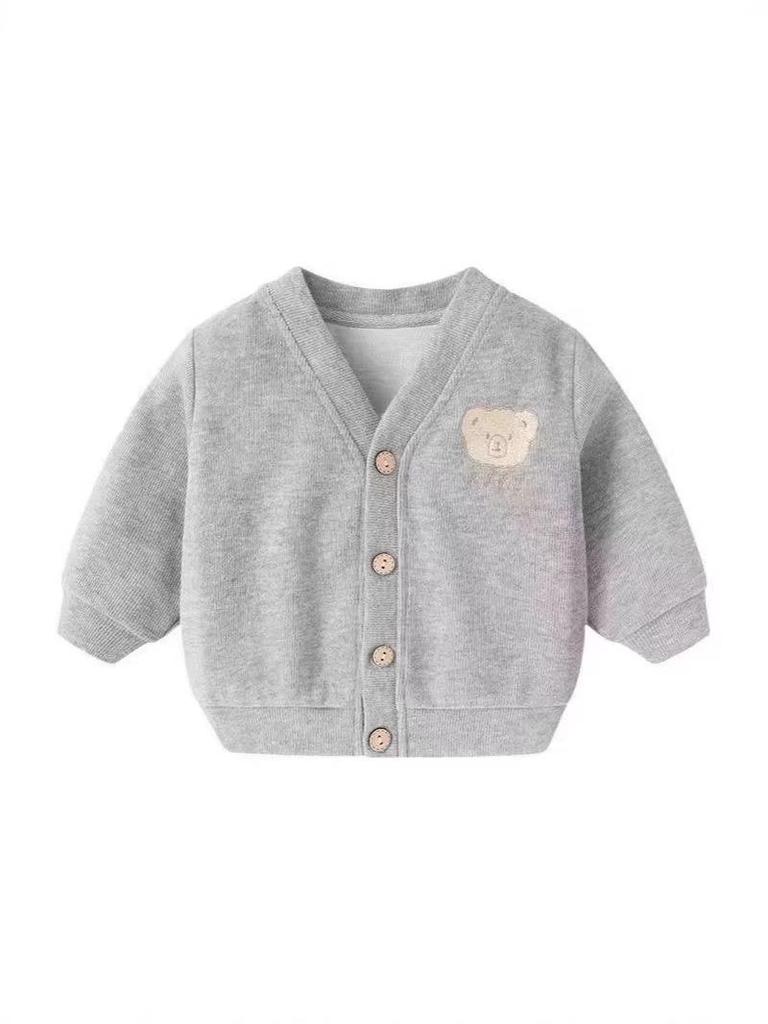 **"Versatile Minnie Velvet Embroidered Bear Baby Cardigan - Thin Spring/Autumn Long Sleeve Jacket"**