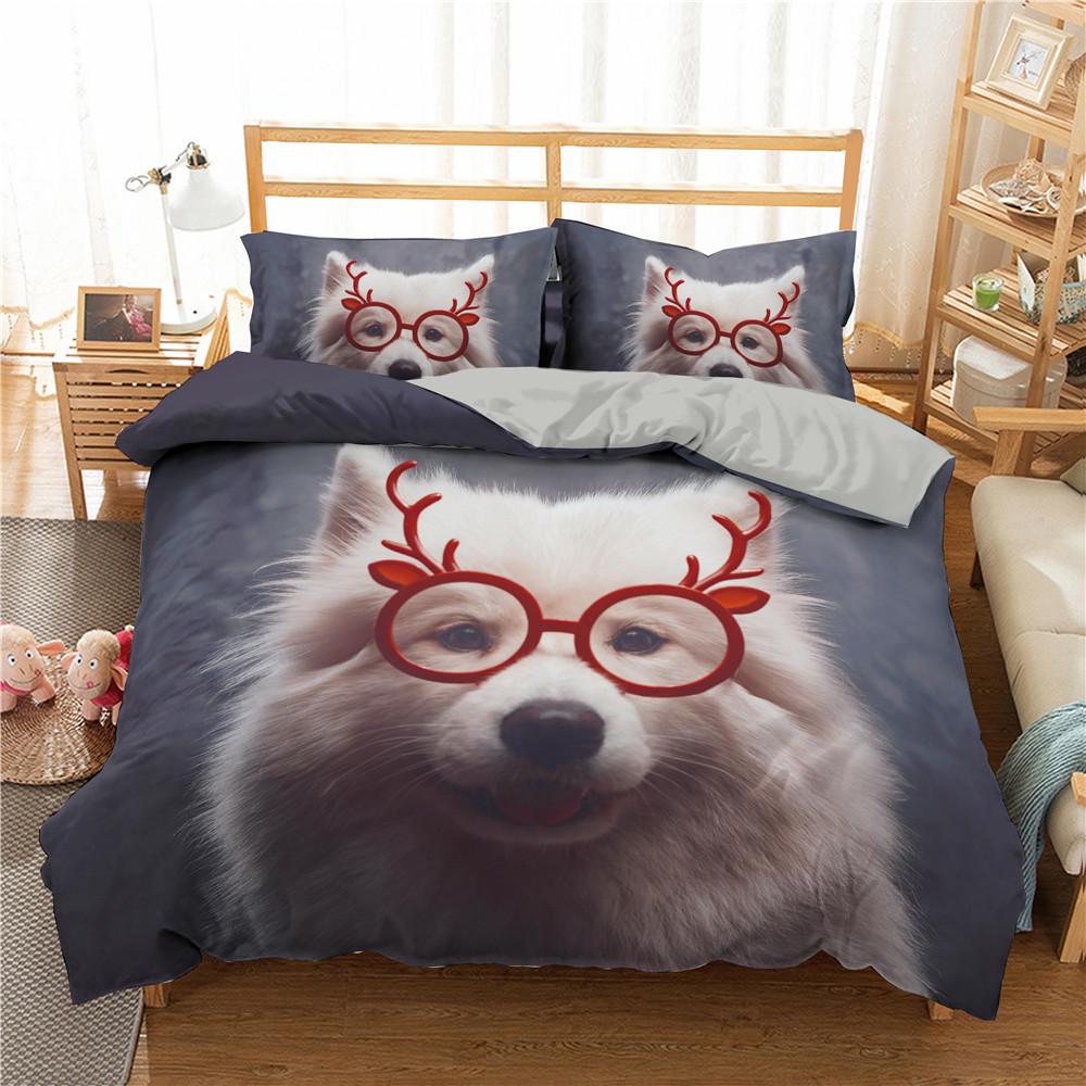 3D Dog King Quen Soft Duvet Cover Funy Pupy Beding Set for Children Kids Tens Adult Peoples Lovely Pet Animal Black 2/3pcs Polyester Comfortable Quilt