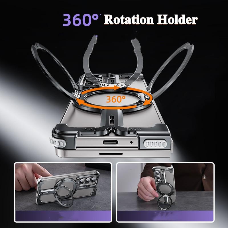 Lujo para Samsung Z Fold7 Funda de teléfono Magnética Soporte de Rotación 360 para Zfold 6 Funda Protectora Hueca para Z Fold 5 Funda Metálica Hombres