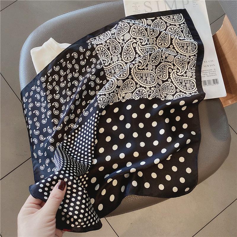 Professional Paisley Polka Dot Black Mulberry Silk Scarf for Women - Spring/Autumn Decorative Square Neckerchief