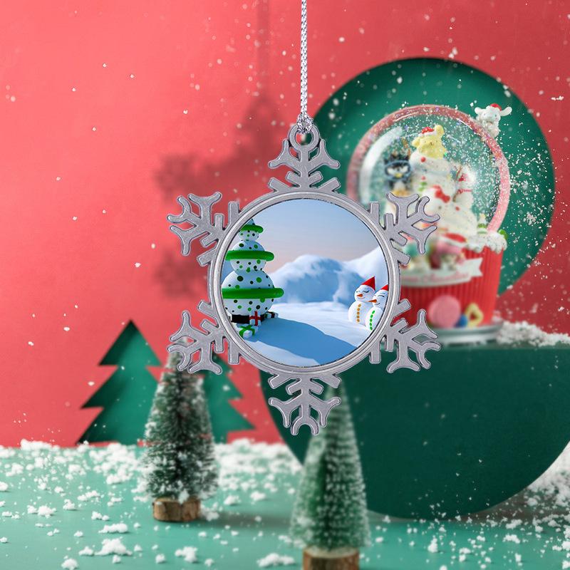 3 Styles Personalised Picture Snowflake Pendant Christmas Winter Theme Metal Pendant for Home Xmas Party DIY Craft Decorations