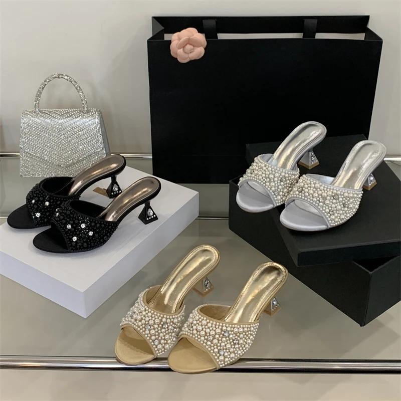 Fashion Eilyken Summer Open Toe Women Slippers Fashion Crystal String Beads Low Heels Sandals Ladies Shoes Zapatos De Mujer