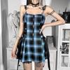 Goth Dark Pastel Gothic Harajuku Pink Women Mini Dresses Plaid Mall Goth Grunge Punk Black Emo Sexy Partywear Lace Up Club Dress