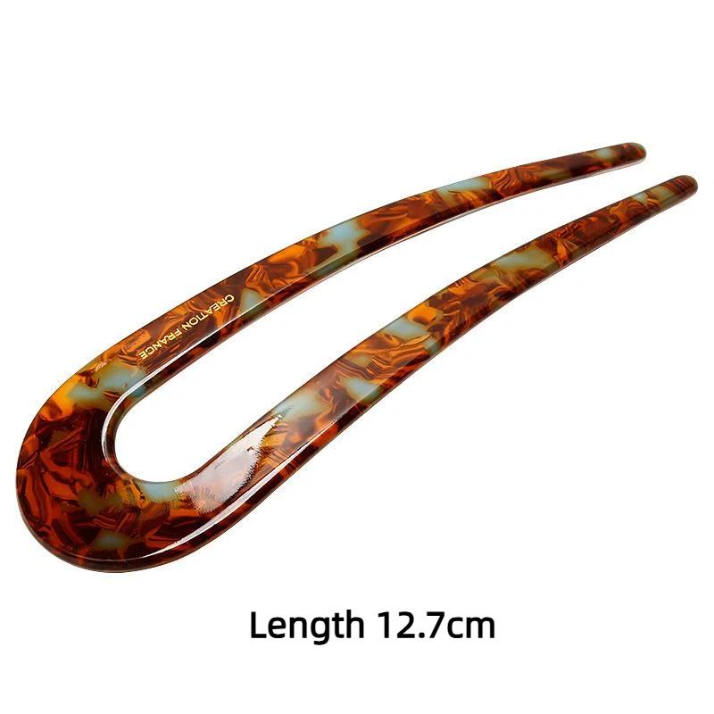 Large U Shaped Hair Forks Marble Acrylic Texture Strong Hold For Messy Bun Hairstyles Daily Wear Parties Office