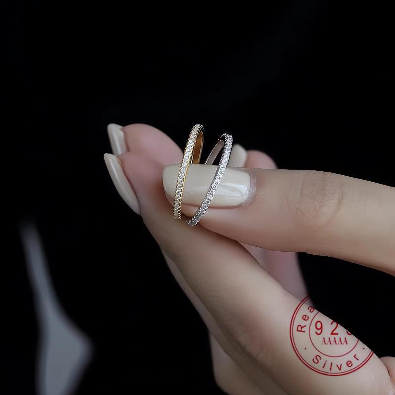 925 Sterling Silver Plated 18K Gold Inlaid Zircon Ring for Women Exquisite Simple Light Luxury High Quality Jewelry