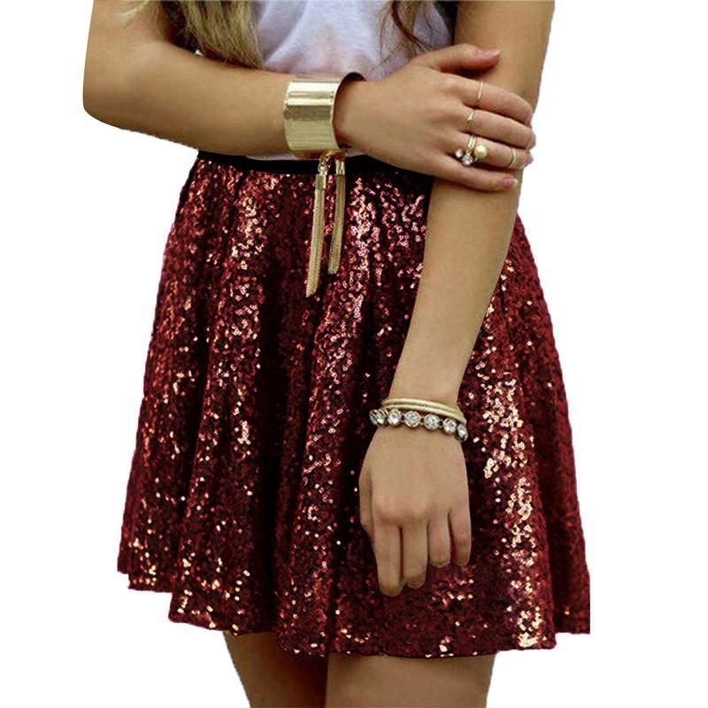 2026 Shimmering Western-style High-waist Slimming Sequins Elastic Waist Pleated Skirt Woman