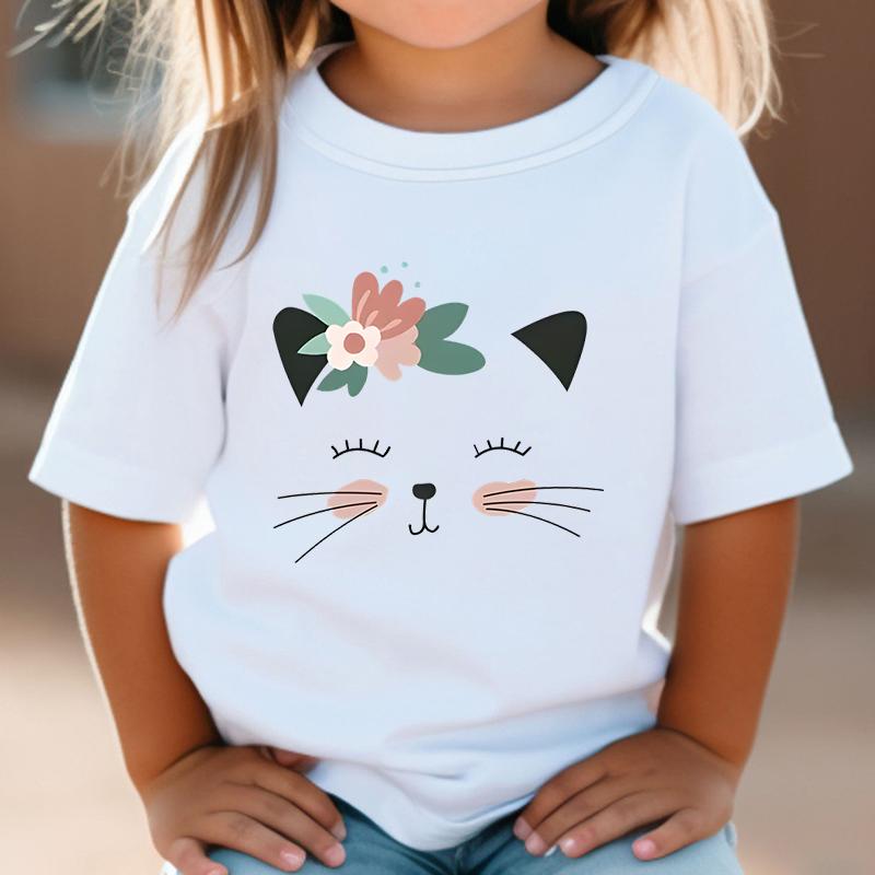 Fast Food Cat T-Shirt Girls Tee Shirts Kids Fashion T-shirts Funny Cat Graphic Tops Cartoons Boys Shirts Clothes