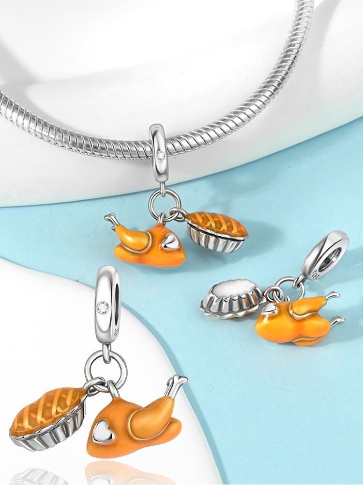 Pumpkin Bread Roast Chicken Beer Thanksgiving Gifts Copper Plated For Charms Copper Plated Original Bracelet For Jewelry Making