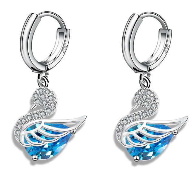 

Женские серьги-капли из серебра 925 пробы с милым гусиным кулоном, многоцветные серьги с цирконом для женщин и девочек, ювелирные изделия синий