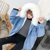 Women's Cozy Padded Denim Jacket - Casual Button Down With Fur Collar