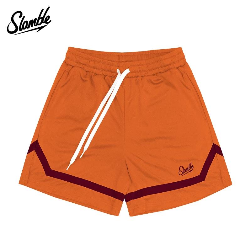 Slamble Men's American Basketball Shorts Contrast Color Braid below the Knee Short-Length Pants Fitness Patchwork