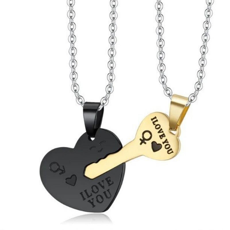 Couple's Best Friend's Love Key Pair of Necklaces with Engraved Men's and Women's Accessories