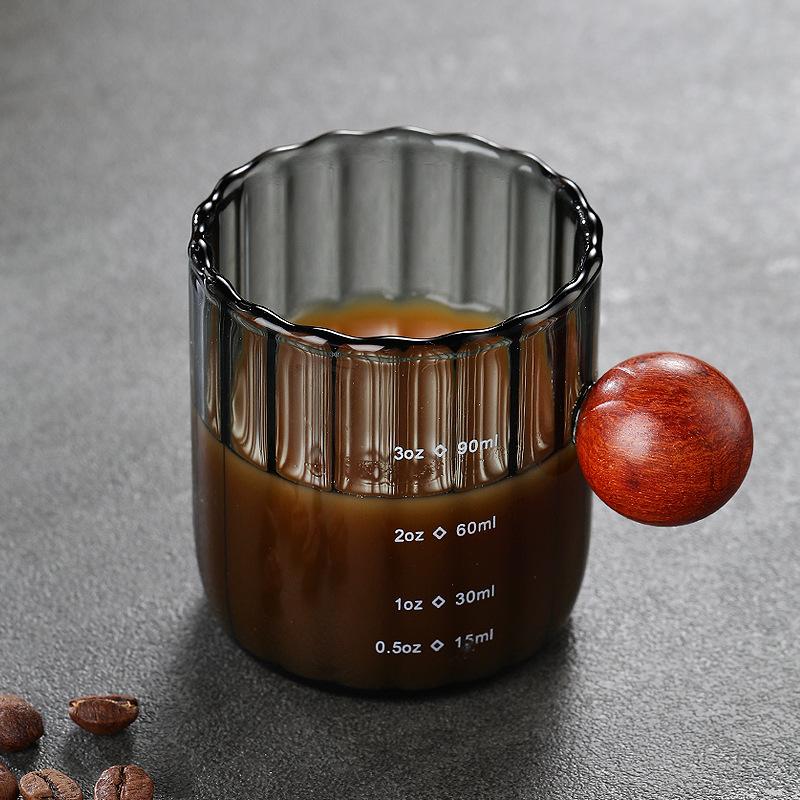 Coffee Extraction Glass Cup with Engraved Measure, High Temperature Resistance, Italian Espresso Oz Cup, Durable, Double Mouth,