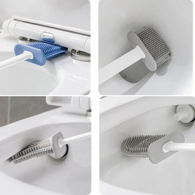 Toilet Brush Set Wall Hanging with Drain Holder Silicone TPR Nylon 2 Bristles Head for Floor Cleaning Tools Bathroom Accessories