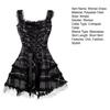 Steampunk Plaid Mini Dress for Women Lace Up Sleeveless A-Line Dress Medieval Renaissance Corset Lace