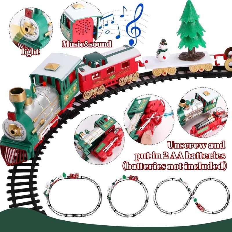 Electric Christmas Train Set Electric Engine Railway Track Playset With Music Santa Claus Sleigh Snowman Carriage Christmas Gift