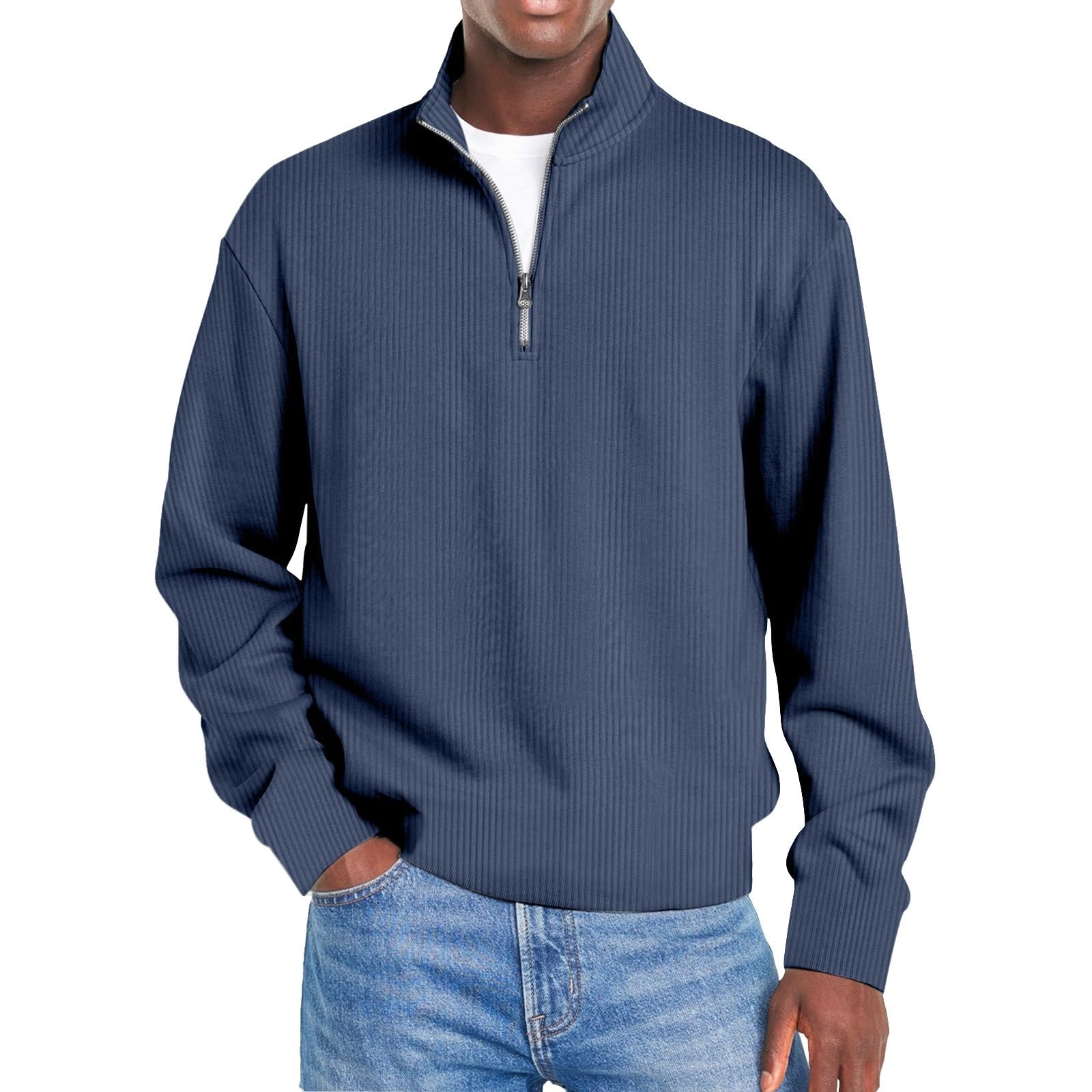 

Мужской повседневный пуловер, легкий свитшот с горловиной, рубашки с длинным рукавом L синий