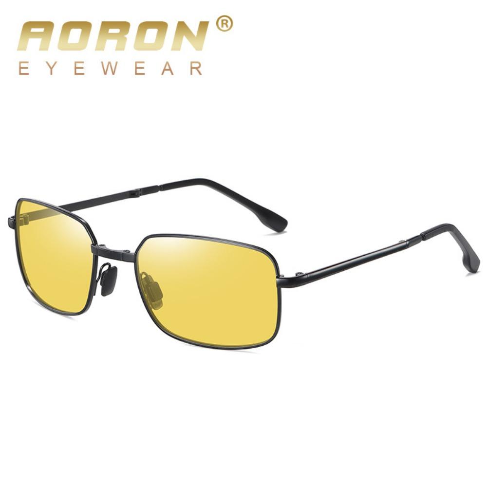 aoron Men's Metal Polarized Light Color-changing Folding Sunglasses Fashion Sunglasses Square Night Vision Glasses