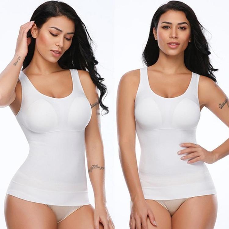 Camisola moldeadora para mujer con sujetador incorporado y control de abdomen de alta compresión, tirantes finos, camisetas sin mangas, moldeador corporal adelgazante, ropa interior para pérdida de peso