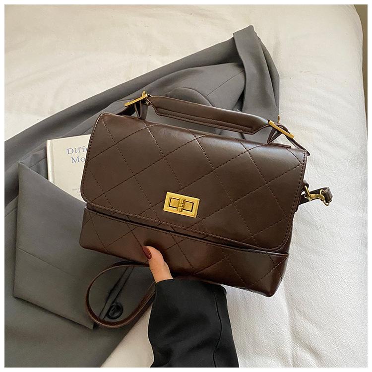 Retro high-end handbag women's 2025 autumn new fashion diamond shoulder bag crossbody small square bag