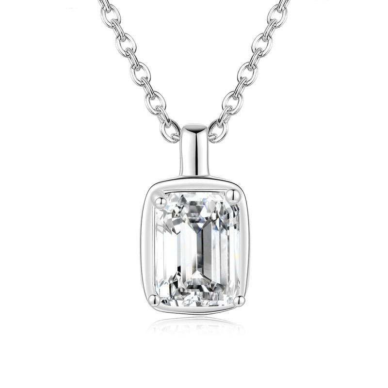 Rechteckiger Moissanit-Anhänger Halskette Damen Sterling D-Farbe 1 Karat Oder 2 Karat Im Labor Hergestellter Edelstein Modeschmuck