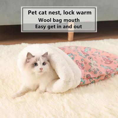Warmer Katzenschlafsack Flauschiges Gefühl Verdickt Winter Haustier Taschentyp Steppdecke Bett Kätzchen Welpe Weiches Bequemes Nest Haustierbedarf