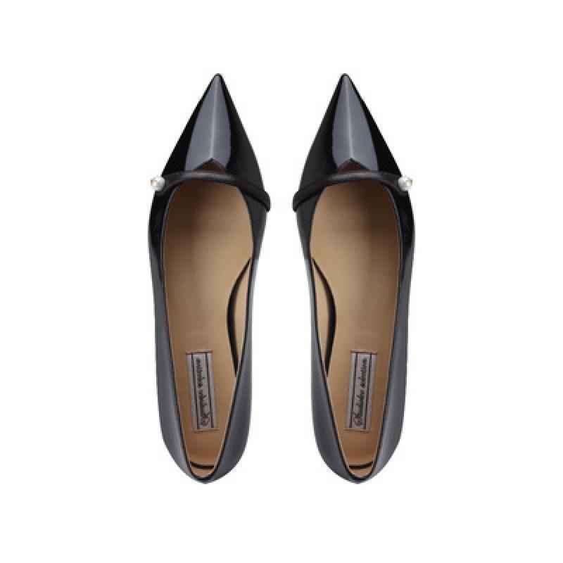 

Cowhide version~ Grape mother studiolee~ Gentle wind pearl belt pointed head shallow mouth flat bottom commuting single shoes women 35