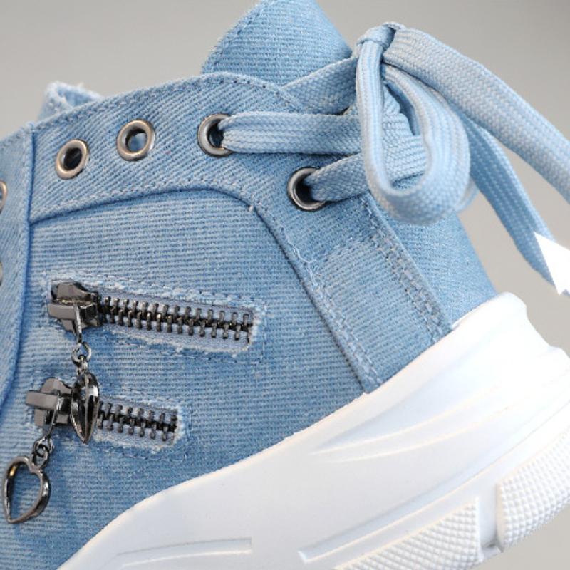 Fashion 2024 New Women's High Top Sneakers Luxury Denim Canvas Shoes for Women Fashion Platform Boots Outdoor Lace Up Women Sports Shoes