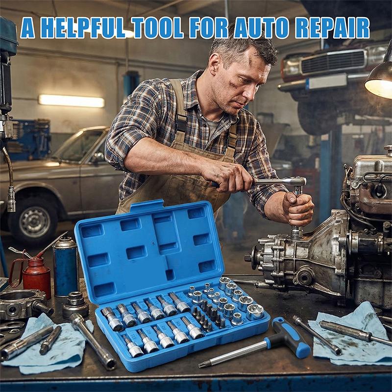 34-Piece Flower Pattern E-Type Socket Screwdriver Bit T-Type Press Bit Auto Repair Hardware Tool Set