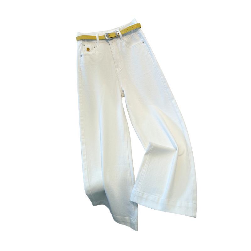 2025 Plus Size Women's Retro Light Denim Wide-Leg Pants: Slimming, Floor-Length Spring/Autumn