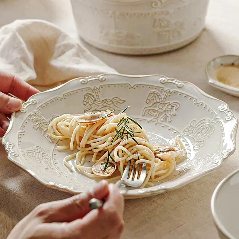 French Retro Tableware and Dish Set Household Ceramic Bowl Kitchen and Dining Table Decorations Home Furnishing Decoration
