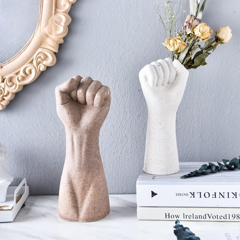 Nordic Style Creative Ceramic Ornament Imitation Hand Men and Women Living Room Home Decoration Flower Ware Realistic Fist Vase