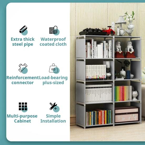 Storage Rack Easy Assembly Metal Tubes Non-Woven Fabric Dustproof Waterproof Large Capacity Book Organizer