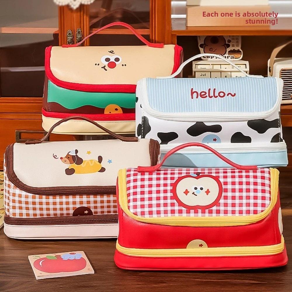 Hand-held Cartoon House Pen Bag PU Leather Waterproof Food Fruit Burger Cow PU Stationery Bag Large Capacity Big House Shape